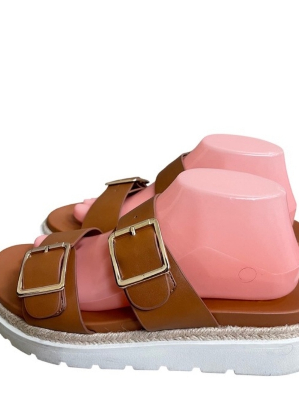 Madden NYC Cognac Brown Platform Espadrille Sandals Buckle Detail Size 8.5 lady